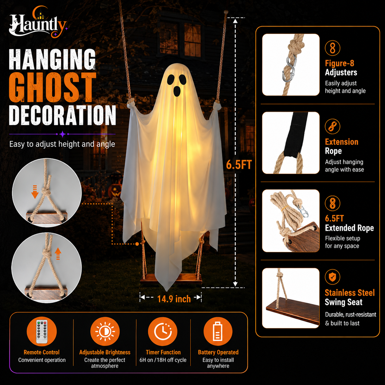 Hauntly™ 5FT Glowing Ghost Swing